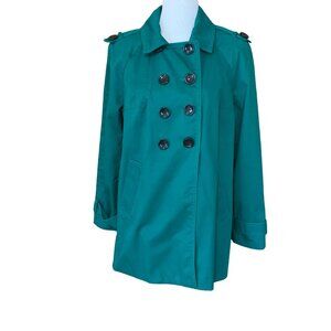 Daisy Fuentes Women's Green  Double-Breasted Trench‎ Coat Size L lined